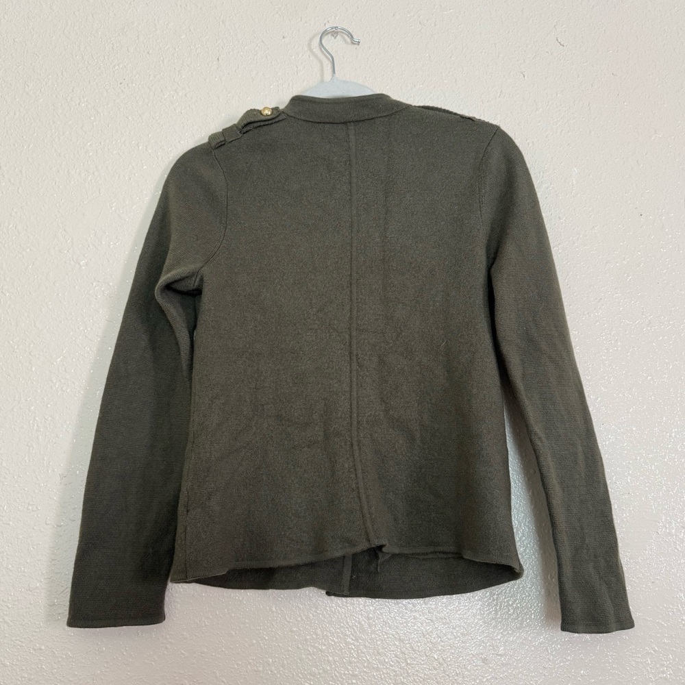 Talbots Green Military Style 100% Merino Wool Cardigan Jacket - Picture 2 of 6